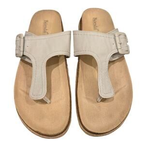 BJORNDAL Penelope Footbed Sandal T Strap Thong Beige Canvas Slip-On Size 9